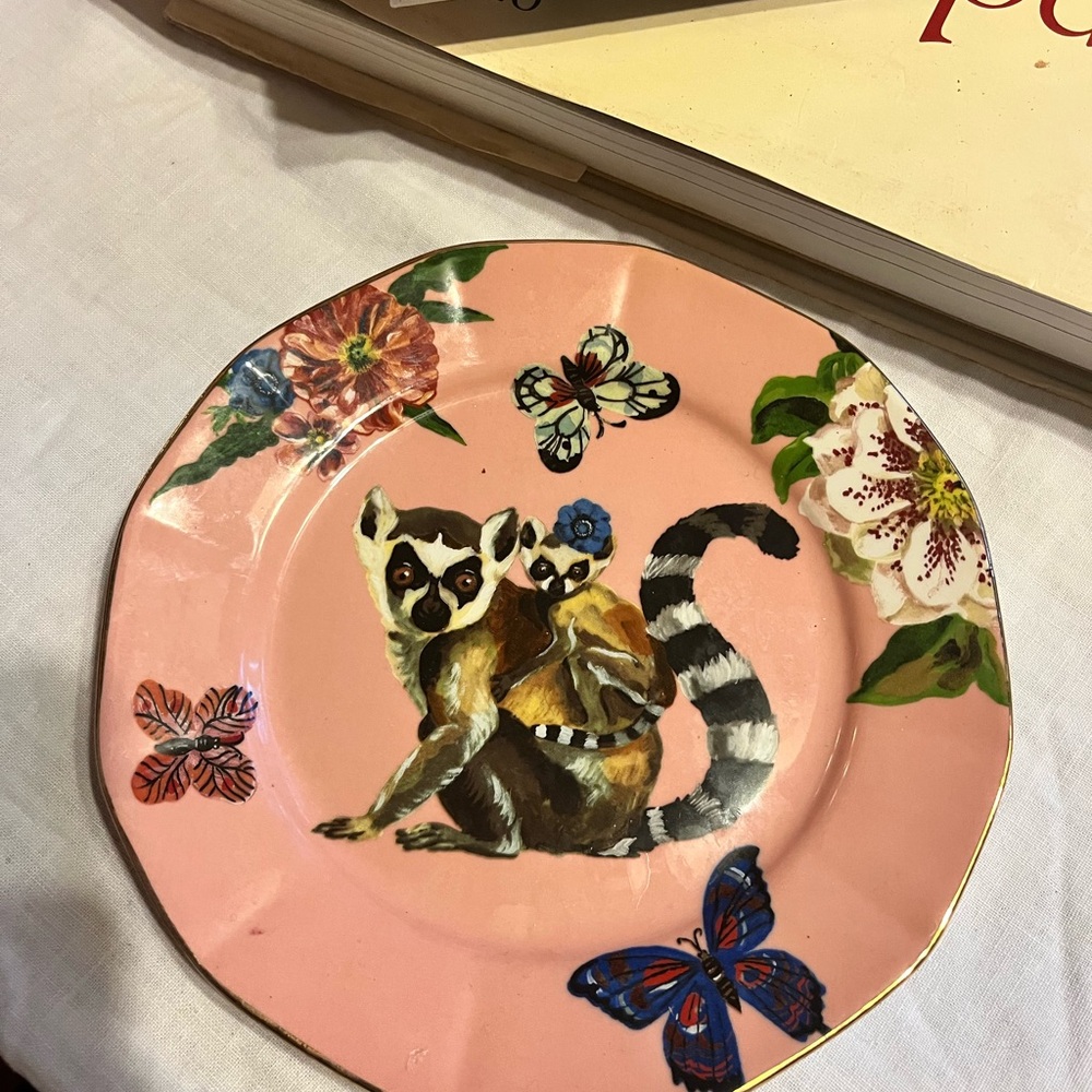 Pink Decorative Plate with Lemur Design